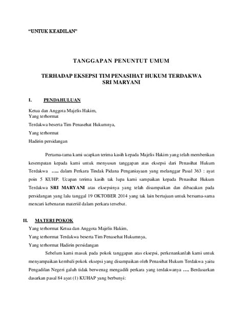 Contoh surat pernyataan adalah surat yang digunakan untuk menyatakan sesuatu kepada penerima. Contoh Surat Dakwaan Beserta Eksepsi - Download Kumpulan Gambar