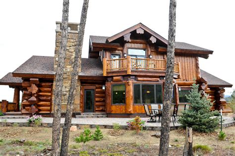 Western Red Cedar Ranch Style Log Home Exterior Denver By