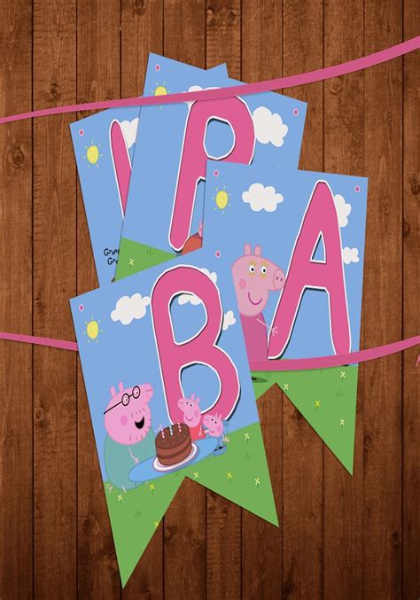Peppa Pig Theme Birthday Bannerdangler Decorate Customize