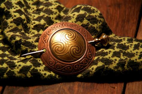 triskelion celtic fibula brass and copper fibula brooch etsy