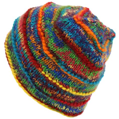 Wool Knit Beanie Hat Handmade Men Ladies Warm Winter Space Dye Ribbed