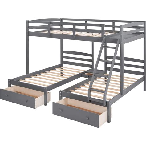 Buy Moeo Triple Bunk Bed With Drawers Full Over Twin And Twin Bunkbeds