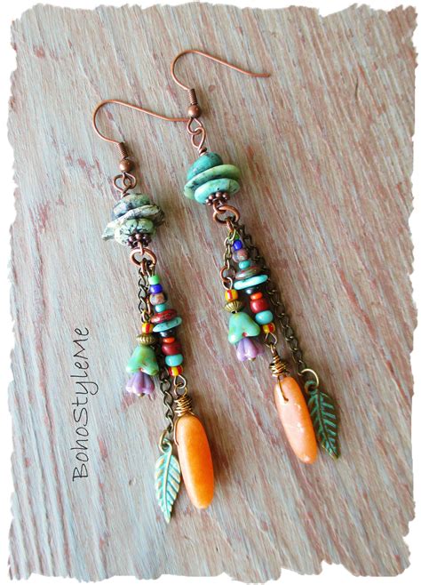 Boho Earrings Colorful Gypsy Style Assemblage Earrings Bohemian