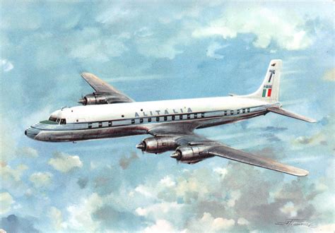 Alitalia Douglas Dc 7c Seven Seas In Flight Airline Postcard Vintage