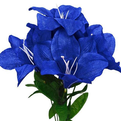 10 Bush 60 Pcs Royal Blue Artificial Silk Eastern Lily Flowers Efavormart