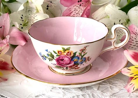 Pink Royal Grafton Tea Cup And Saucer Pink Rose Mixed Floral Etsy