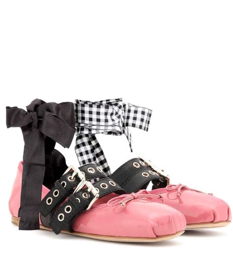 Miu Miu Buckle Embellished Patent Leather Ballerinas Miumiu Shoes