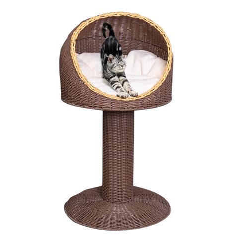 17″ Brown Elevated Rattan Cat Bed With Cushion By Choice Products