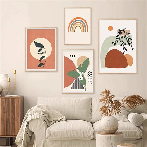 Modern Abstract Boho Style Leaves Geometric Canvas Painting Poster