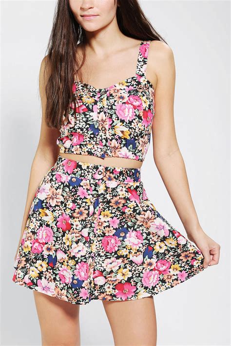 Lyst Urban Outfitters Reverse Floral Twopiece Skirt Set In Black