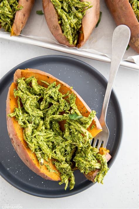 Bake 45 to 50 minutes, until soft and tender. Pesto Chicken Stuffed Sweet Potatoes (Paleo & Whole30 ...