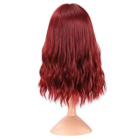 pastel wavy red auburn wig with air bangs women s short bob red wig curly wavy shoulder length