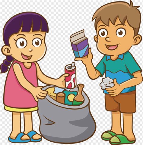 Boy And Girl Holding Garbage Bag Illustration Recycling Bin Waste