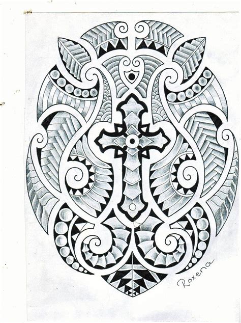 Maori Design With A Celtic Cross In The Middle Hand Drawn Tattoo Design