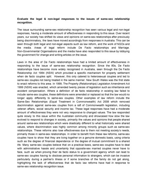 Recognition Of Same Sex Relationships Essay Evaluate The Legal And Non Legal Responses To The