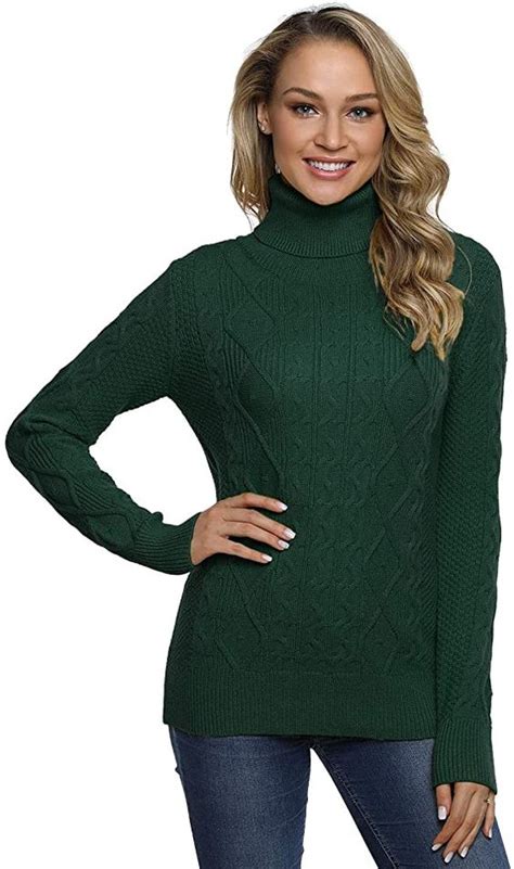 Prettyguide Womens Turtleneck Sweater Long Sleeve Cable Knit Sweater