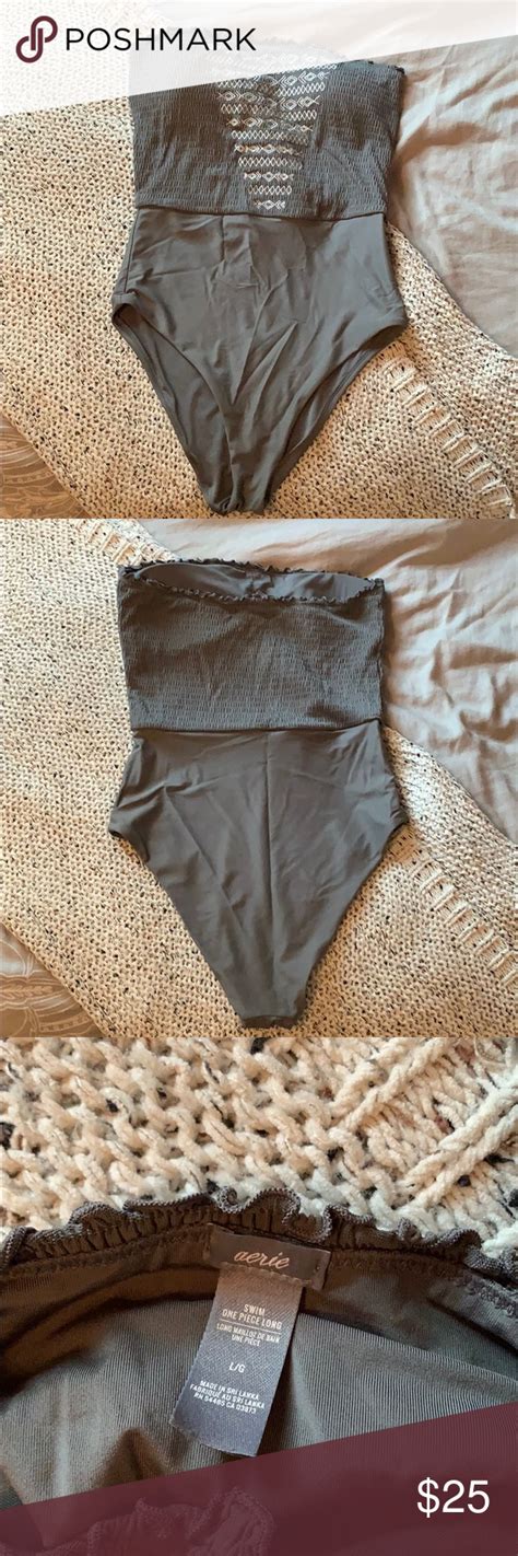 Gray Aerie One Piece Smocked Swimsuit One Piece Swimsuits Grey One