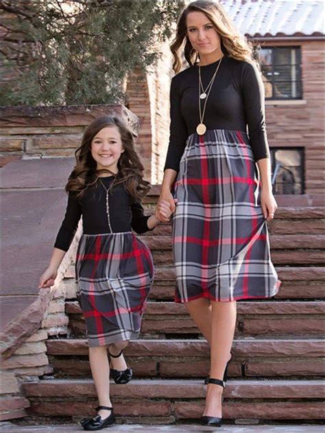 Mommy And Me Fall Long Sleeve Plaid Dress Mother Daughter Matching Outfits Mother Daughter
