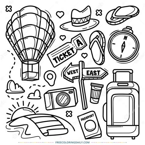 Free Travel Doodle Coloring Free Coloring Daily