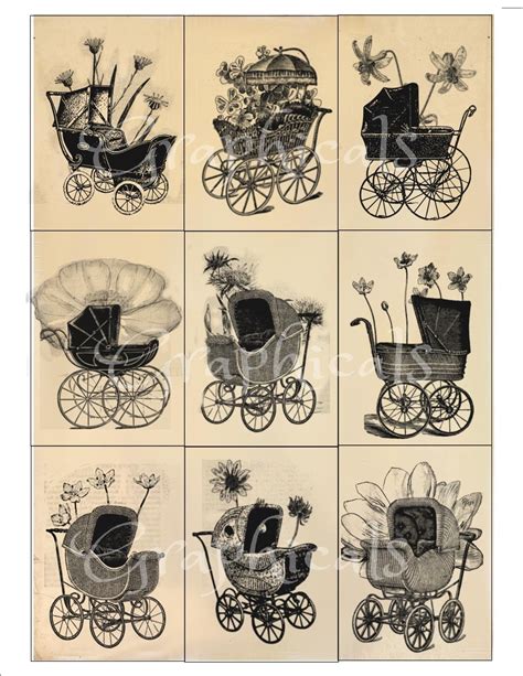Antique Baby Carriages Atc 25x35 Printable Digital Collage Sheet