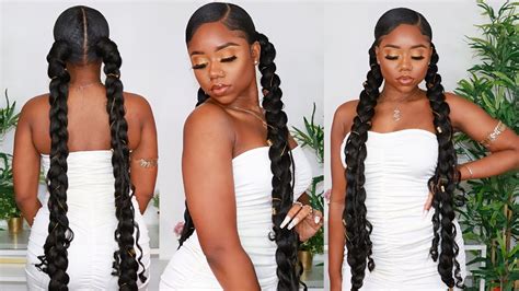 Long Goddess Braided Ponytail Double On B C Natural Hair Quick