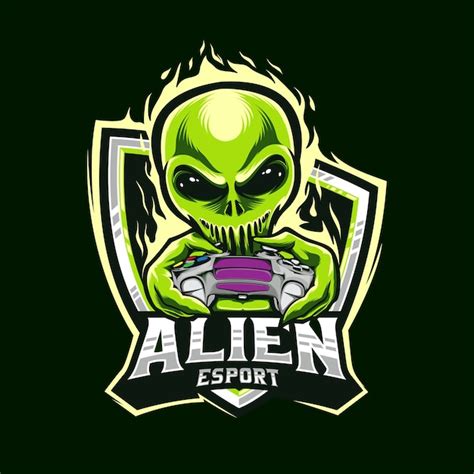 Premium Vector Gamer Alien Holding Games Controller Esports Logo