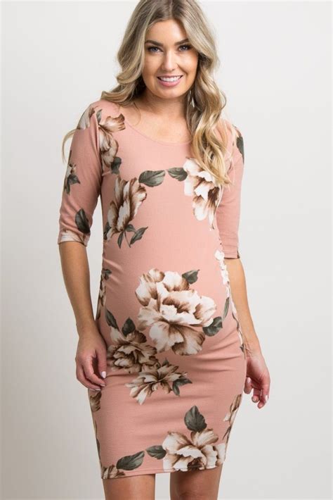 Light Pink Floral Fitted Maternity Dress Fitted Maternity Dress Maternity Dresses Floral