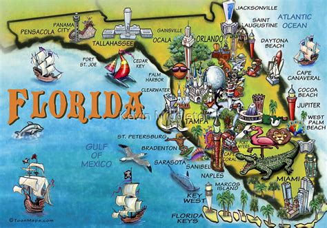 Cartoon Map Of Florida By Kevin Middleton Redbubble