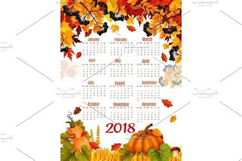 Autumn Vector 2018 Calendar Template Falling Leaf Calendar Template