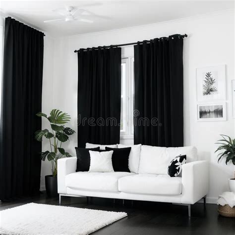 Living Room Graphic Black White Home Interior Sketch Illustration