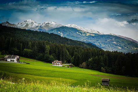 Beautiful Nature Landscape With Houses And Mountains Hd