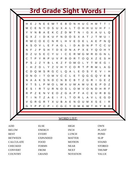 3rd Grade Sight Words 1 Word Search Etsy
