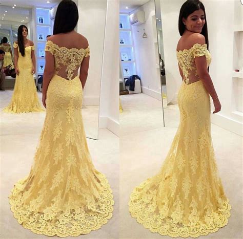 Luxury Lace Yellow Prom Dresses Applique Mermaidtrumpet Evening