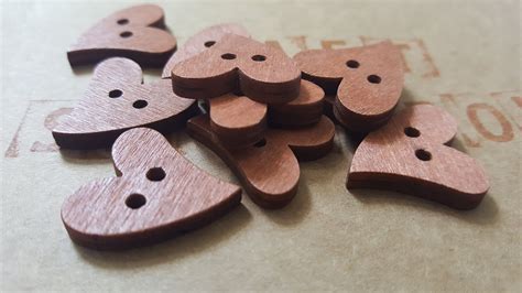 10 Heart Shaped Wooden Buttons Diy Craft And Scrapbooking Etsy