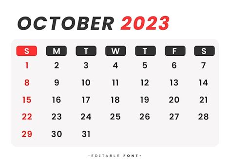 Mês de calendário outubro de 2023 Vetor Premium