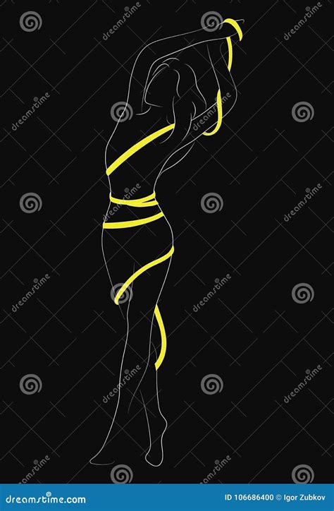 Figura Femminile Profilo Della Ragazza Corpo Snello Stilizzato Arte Lineare Illustrazione In