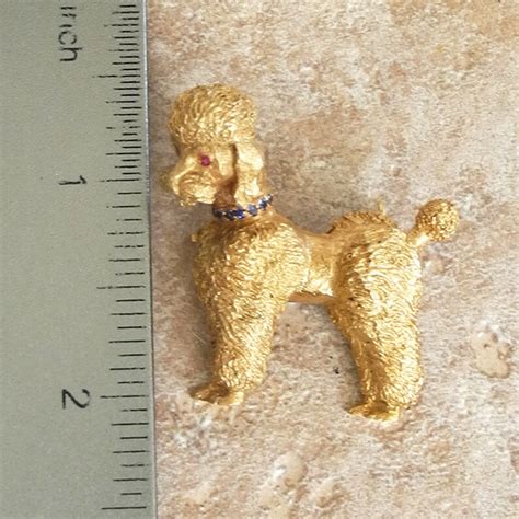 Vintage 14k Gold Poodle Pin With Rubies And Sapphires Gold Dog Pin 14