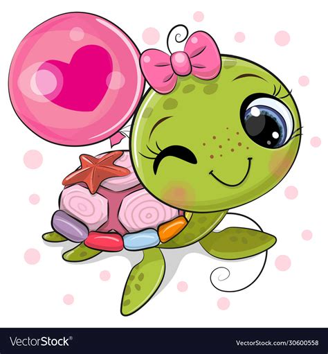 Cartoon Water Turtle Girl With A Balloon On A Vector Image