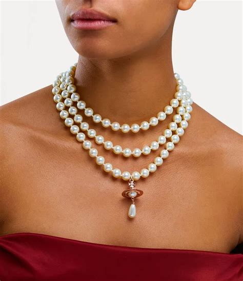 Three Row Pearl Drop Choker In Gold For Women Vivienne Westwood