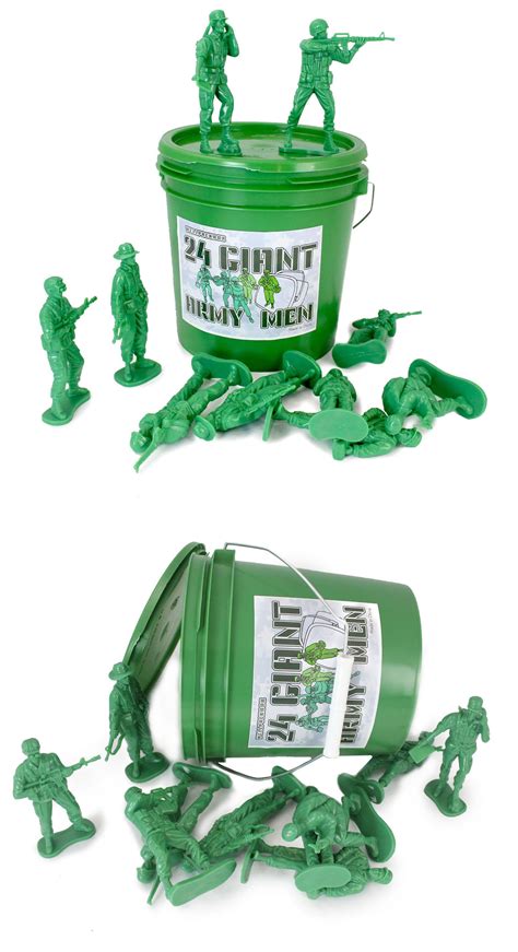 Large Green Bucket 24 Giant Army Men Tall Action Figures Toy Soldier