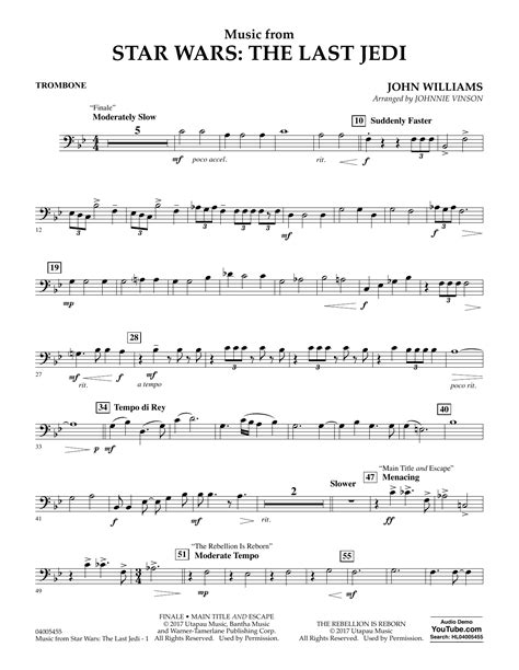 Music From Star Wars The Last Jedi Trombone Sheet Music Johnnie