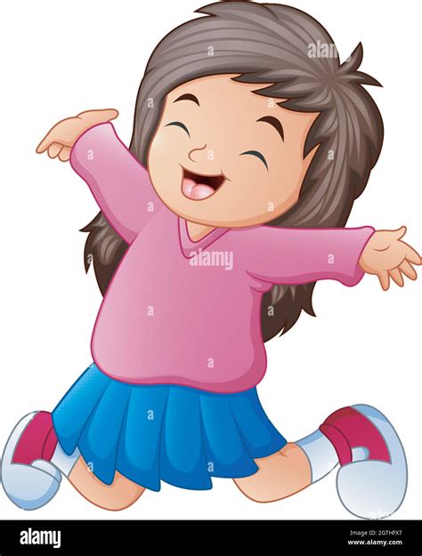 Cartoon Happy Little Girl Jumping Stock Vector Image And Art Alamy