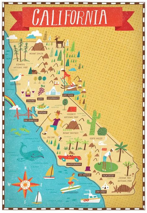 California Map Litographie Pinterest Voyage Carte Californie