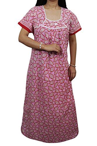 Indiatrendzs Womens Maxi Nighty Pink Cotton Sleepwear Gown Chest 44 At Glowroad Saip5h