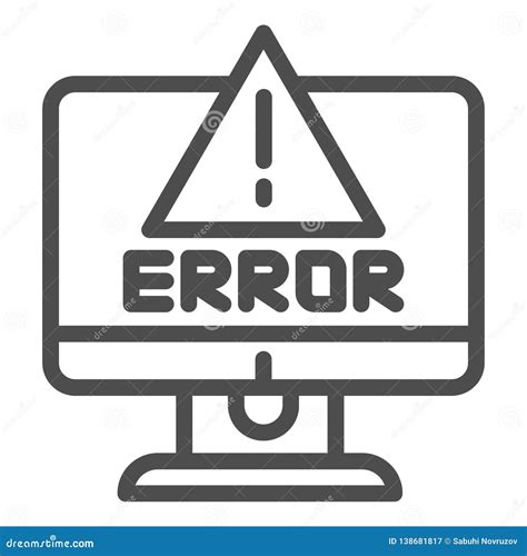 Alert On Computer Line Icon Computer Error Vector Illustration Isolated On White Stock Vector
