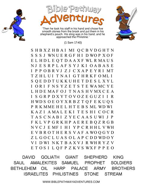 Free Bible Word Search Puzzle David And Goliath