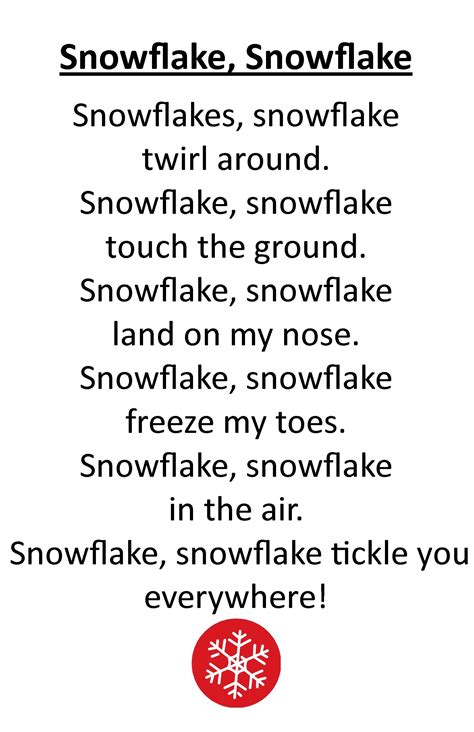 Itty Bitty Rhyme Snowflake Snowflake Winter Preschool Preschool