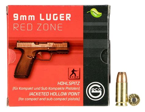 Geco Red Zone 9mm Luger 124 Gr Jacketed Hollow Point 20 Bx 30 Cs