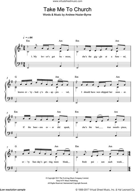 Hozier Take Me To Church Easy Sheet Music For Piano Solo