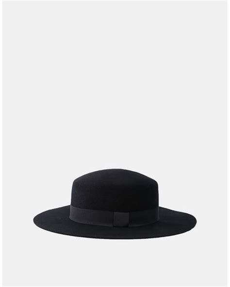 Asos Flat Top Hat In Black Felt With Wide Brim In Black For Men Lyst